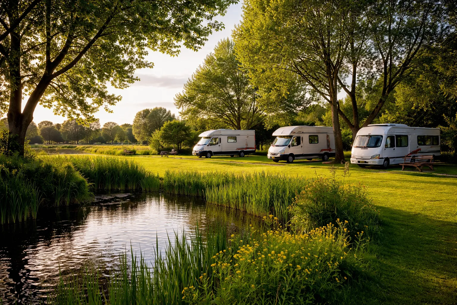Stille camperplek in het groen, aan het water.