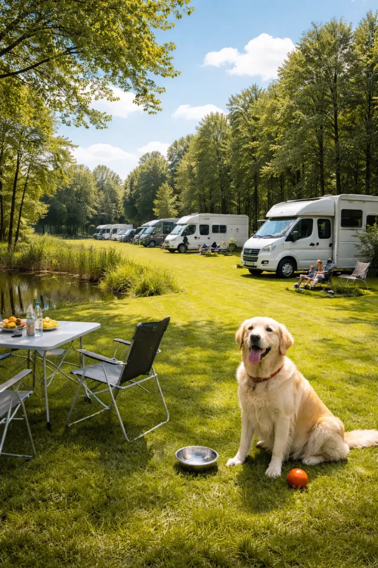 Rustige camperplek in het groen, perfect voor baasjes en honden.