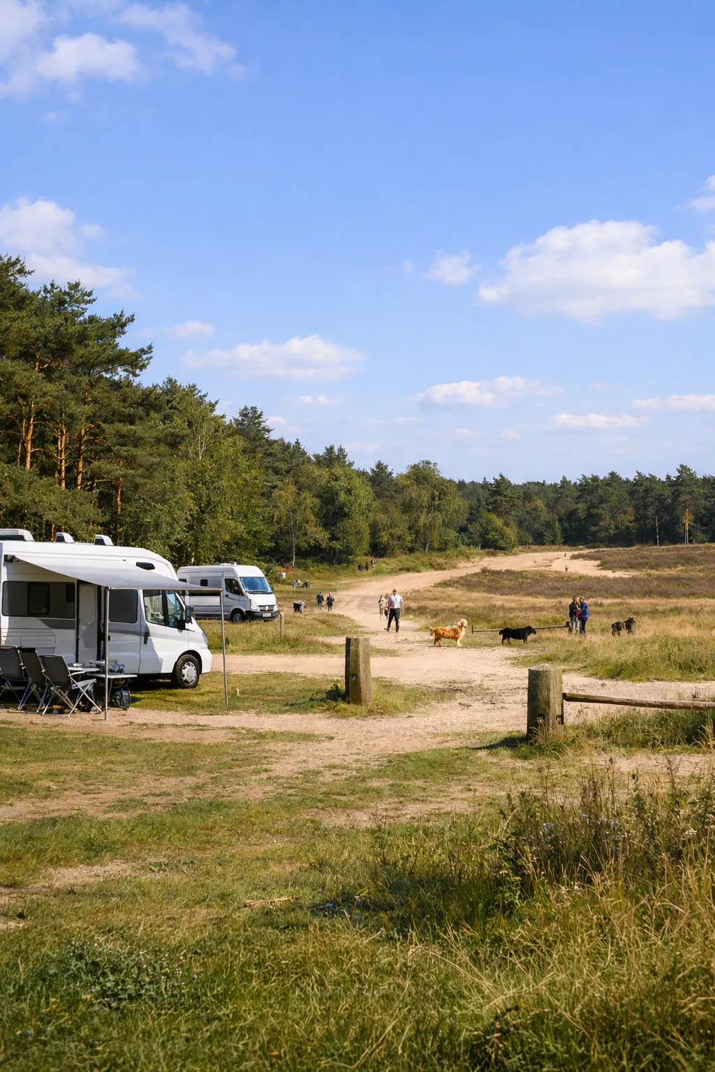 Rustige camperplek naast een losloopgebied in Nederland.
