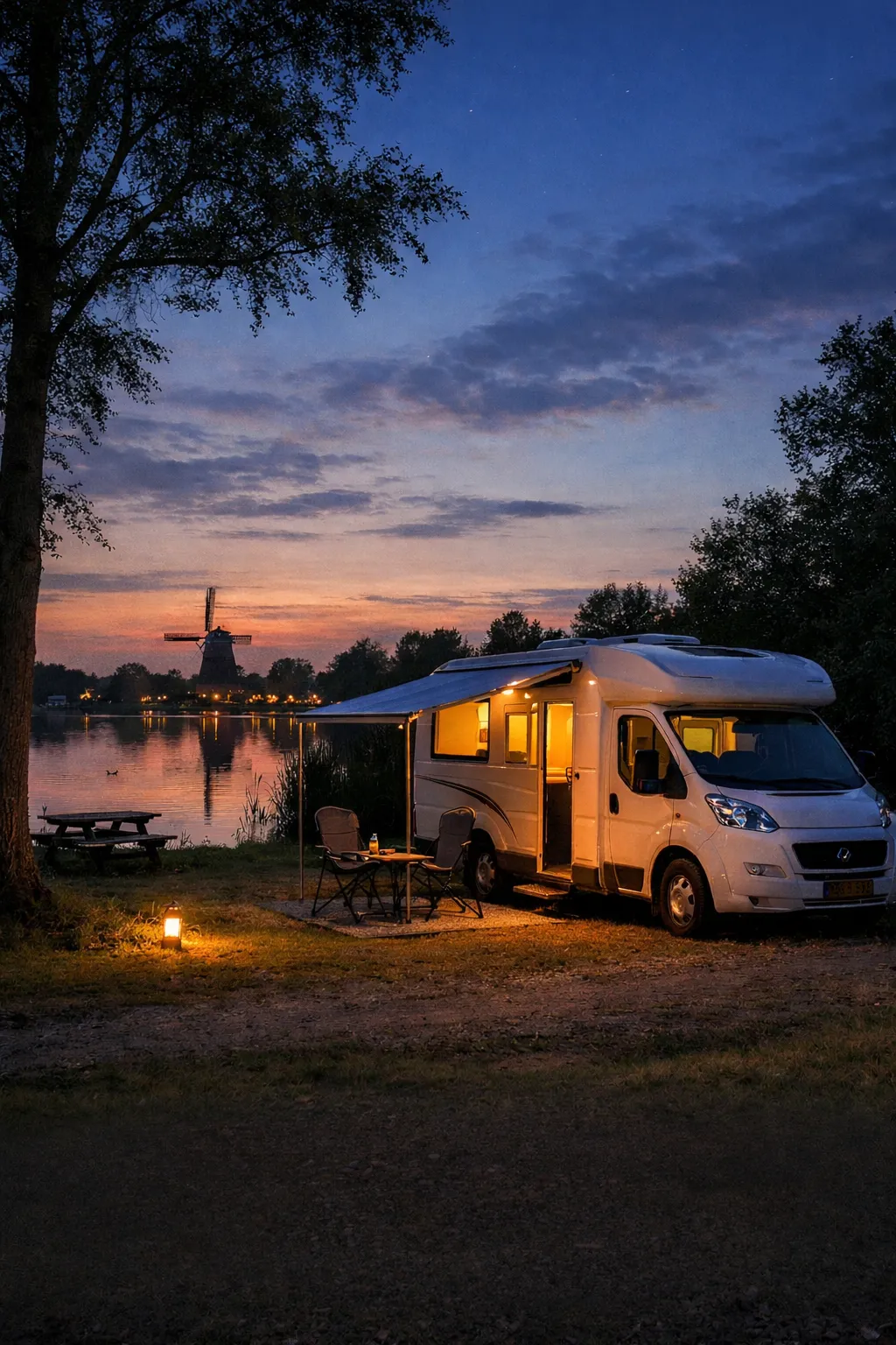 Rustige overnachtingsplek aan het water in Nederland.